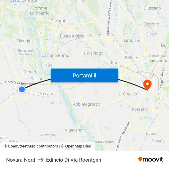 Novara Nord to Edificio Di Via Roentgen map