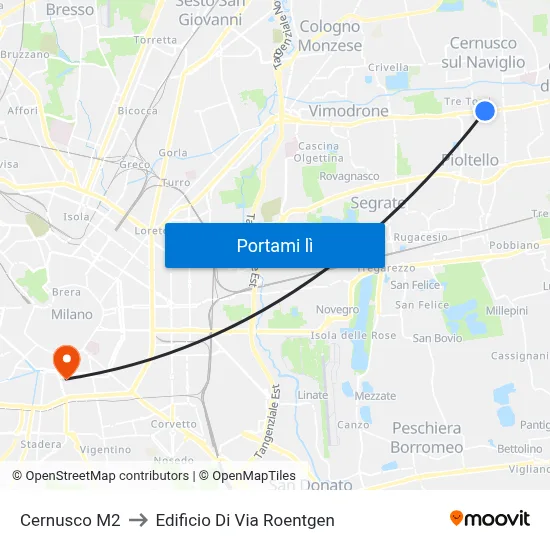 Cernusco M2 to Edificio Di Via Roentgen map
