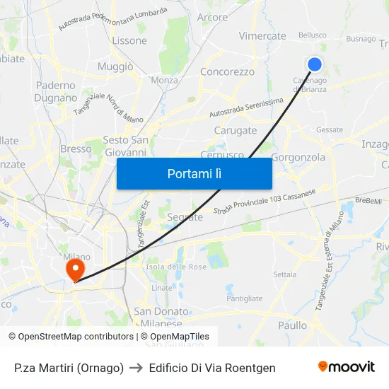 P.za Martiri (Ornago) to Edificio Di Via Roentgen map