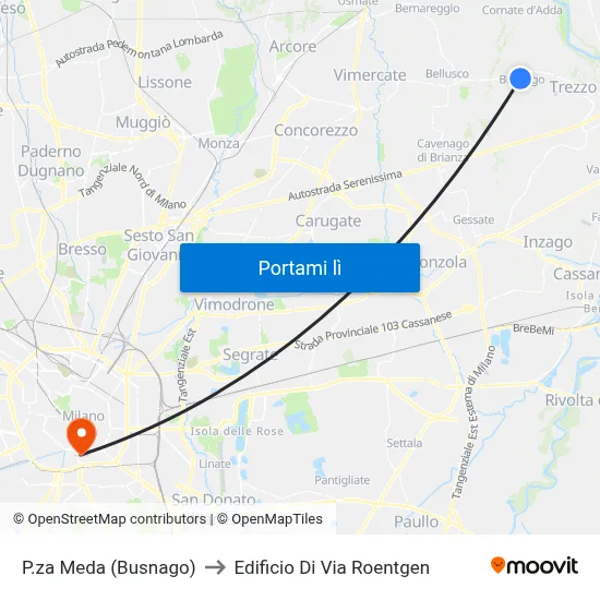 P.za Meda (Busnago) to Edificio Di Via Roentgen map
