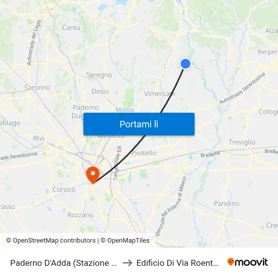 Paderno D'Adda (Stazione Fs) to Edificio Di Via Roentgen map
