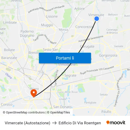 Vimercate (Autostazione) to Edificio Di Via Roentgen map