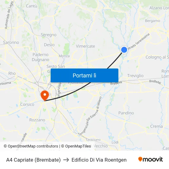 A4 Capriate (Brembate) to Edificio Di Via Roentgen map