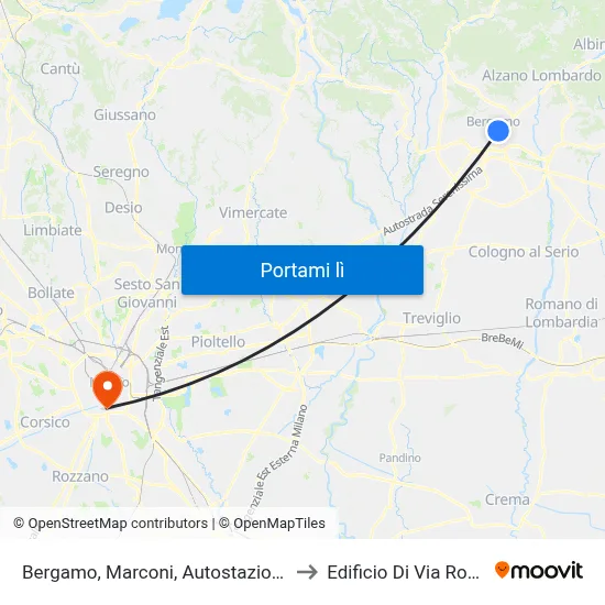 Bergamo, Marconi, Autostazione (Arrivi) to Edificio Di Via Roentgen map