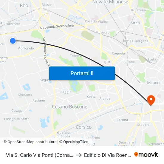 Via S. Carlo Via Ponti (Cornaredo) to Edificio Di Via Roentgen map