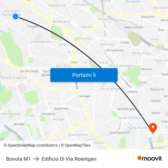 Bonola M1 to Edificio Di Via Roentgen map