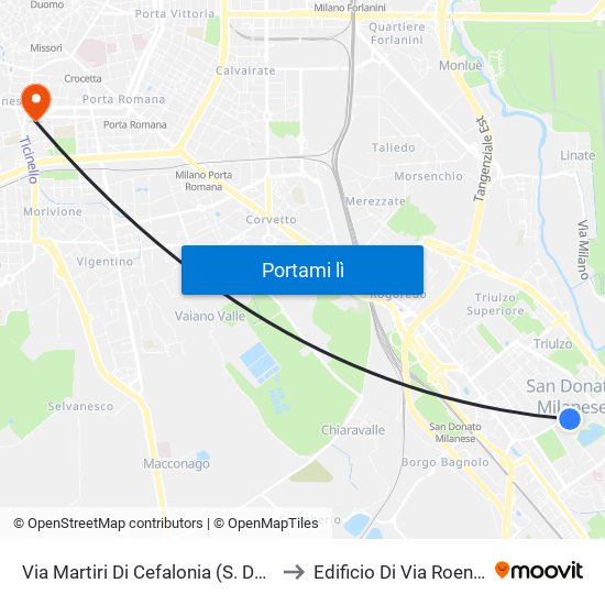 Via Martiri Di Cefalonia (S. Donato) to Edificio Di Via Roentgen map