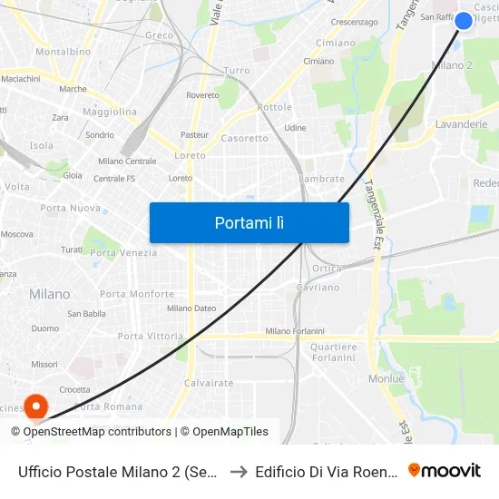 Ufficio Postale Milano 2 (Segrate) to Edificio Di Via Roentgen map