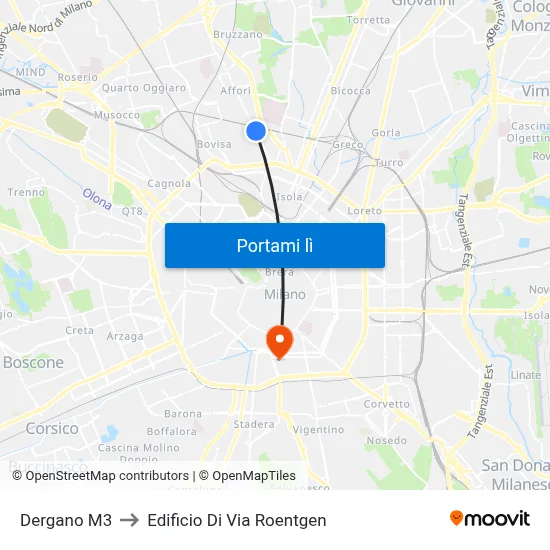 Dergano M3 to Edificio Di Via Roentgen map