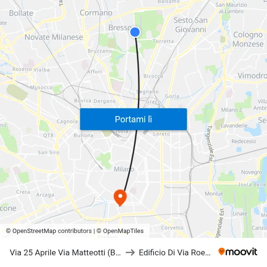 Via 25 Aprile Via Matteotti (Bresso) to Edificio Di Via Roentgen map