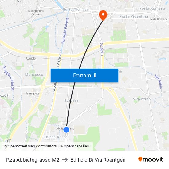 P.za Abbiategrasso M2 to Edificio Di Via Roentgen map