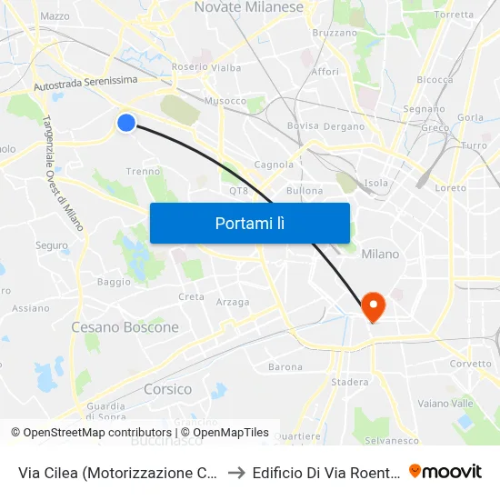 Via Cilea (Motorizzazione Civile) to Edificio Di Via Roentgen map