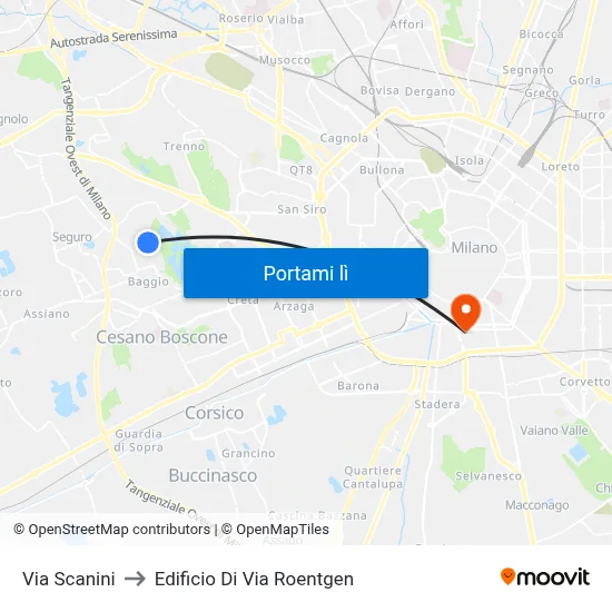 Via Scanini to Edificio Di Via Roentgen map