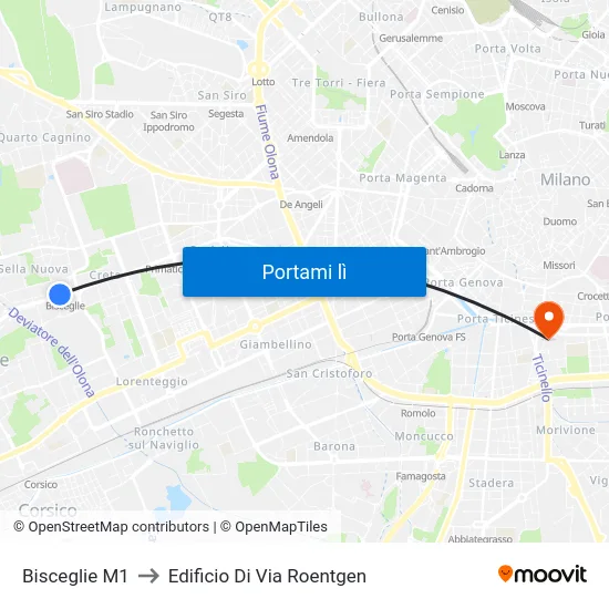 Bisceglie M1 to Edificio Di Via Roentgen map