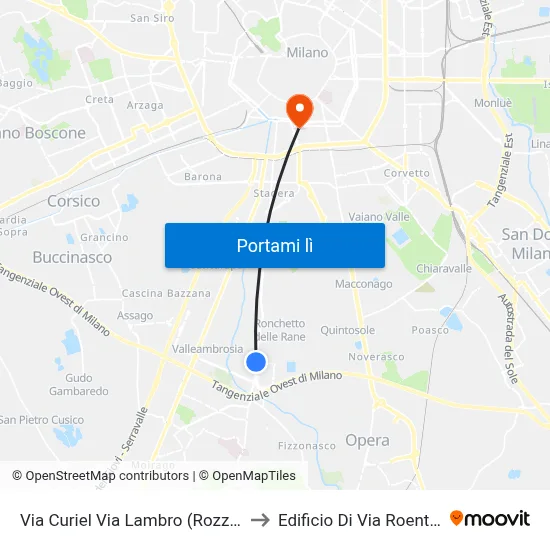 Via Curiel Via Lambro (Rozzano) to Edificio Di Via Roentgen map