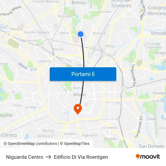 Niguarda Centro to Edificio Di Via Roentgen map