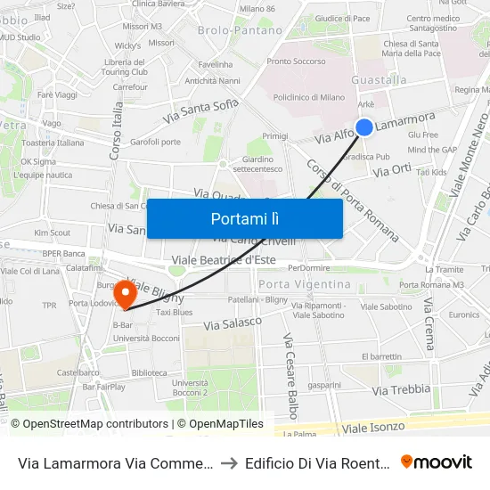 Via Lamarmora Via Commenda to Edificio Di Via Roentgen map