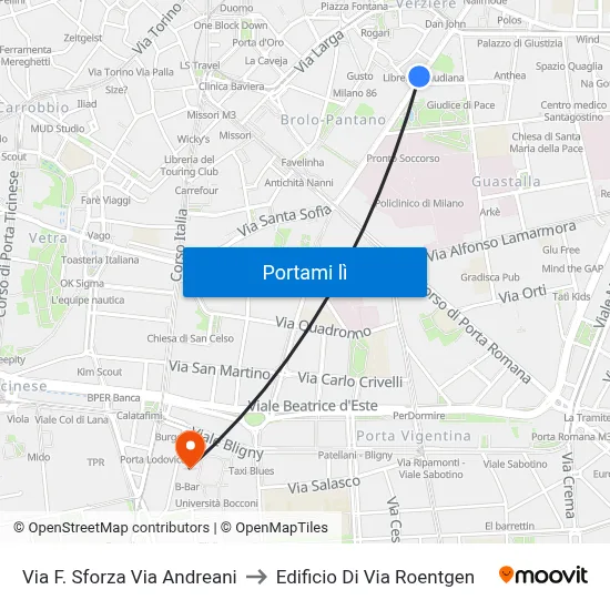 Via F. Sforza Via Andreani to Edificio Di Via Roentgen map