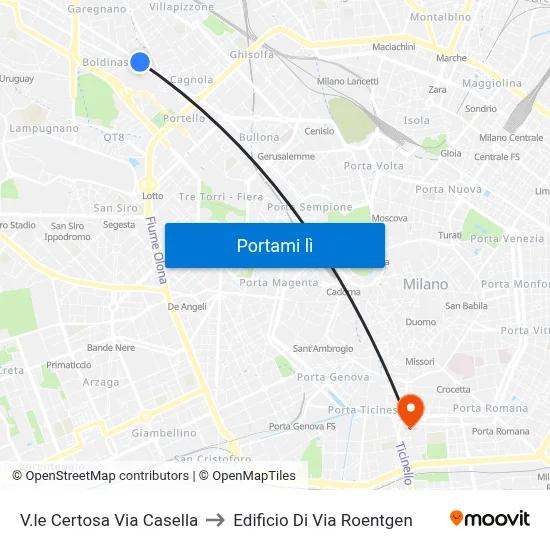V.le Certosa Via Casella to Edificio Di Via Roentgen map