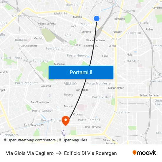Via Gioia Via Cagliero to Edificio Di Via Roentgen map
