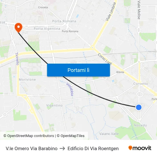 V.le Omero Via Barabino to Edificio Di Via Roentgen map
