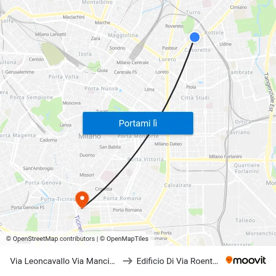 Via Leoncavallo Via Mancinelli to Edificio Di Via Roentgen map