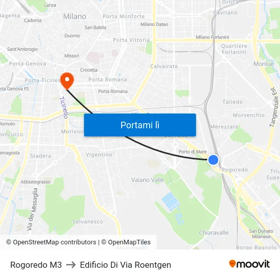 Rogoredo M3 to Edificio Di Via Roentgen map