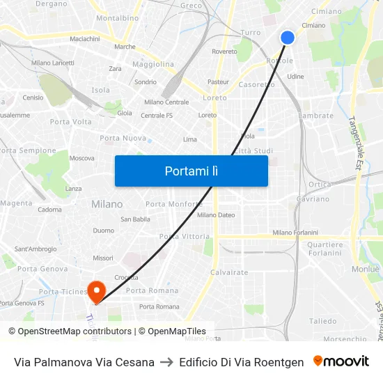 Via Palmanova Via Cesana to Edificio Di Via Roentgen map