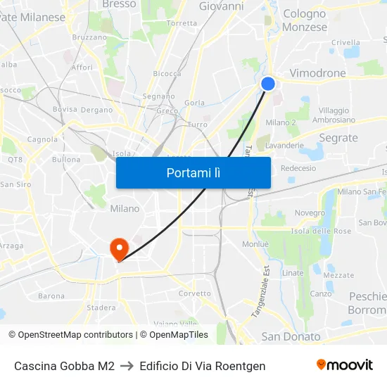 Cascina Gobba M2 to Edificio Di Via Roentgen map