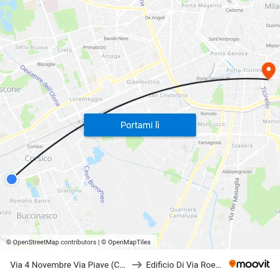 Via 4 Novembre Via Piave (Corsico) to Edificio Di Via Roentgen map
