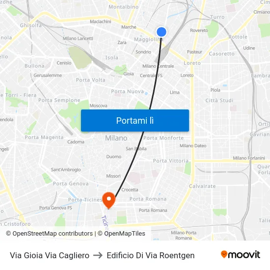 Via Gioia Via Cagliero to Edificio Di Via Roentgen map