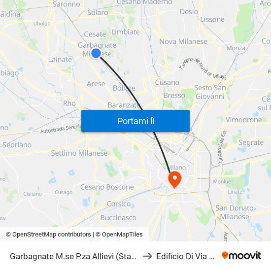 Garbagnate M.se P.za Allievi (Staz. FN  Lic. Russel) to Edificio Di Via Roentgen map