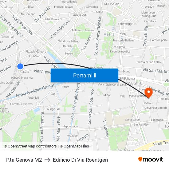 P.ta Genova M2 to Edificio Di Via Roentgen map