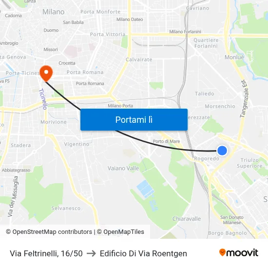Via Feltrinelli, 16/50 to Edificio Di Via Roentgen map