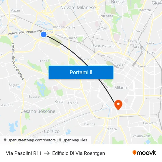Via Pasolini R11 to Edificio Di Via Roentgen map