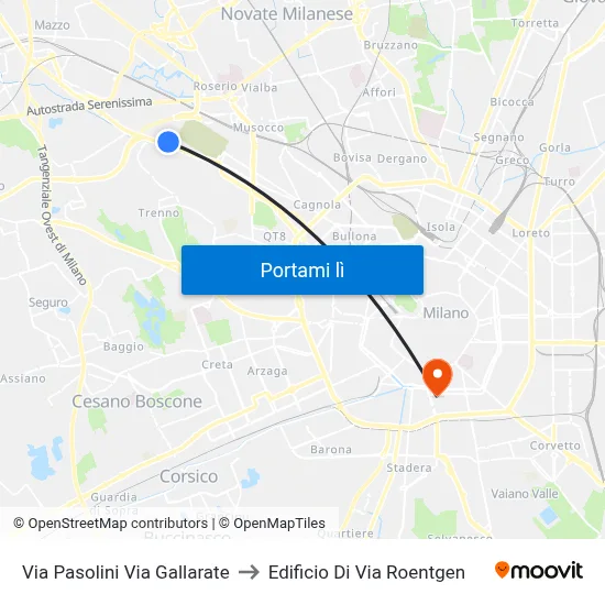 Via Pasolini Via Gallarate to Edificio Di Via Roentgen map