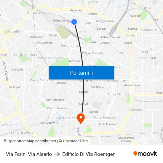 Via Farini Via Alserio to Edificio Di Via Roentgen map