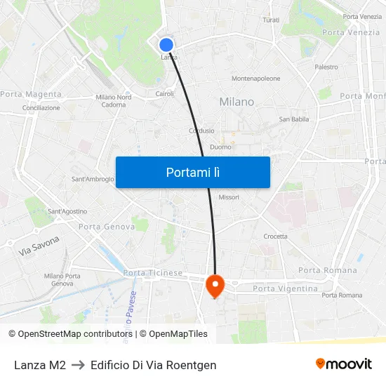 Lanza M2 to Edificio Di Via Roentgen map