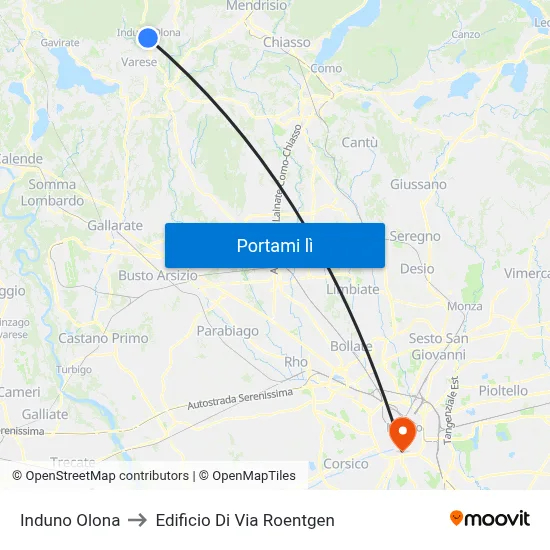 Induno Olona to Edificio Di Via Roentgen map