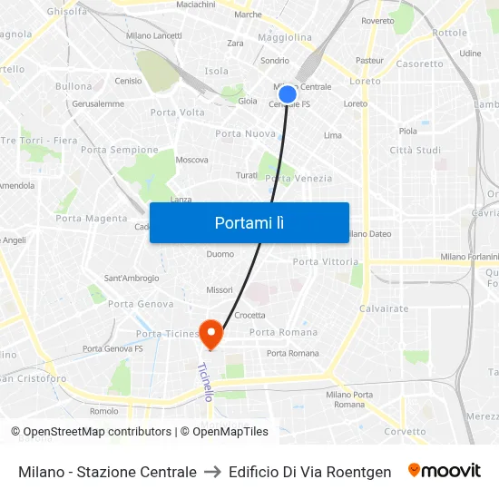 Milano - Stazione Centrale to Edificio Di Via Roentgen map