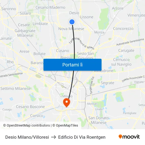 Desio Milano/Villoresi to Edificio Di Via Roentgen map
