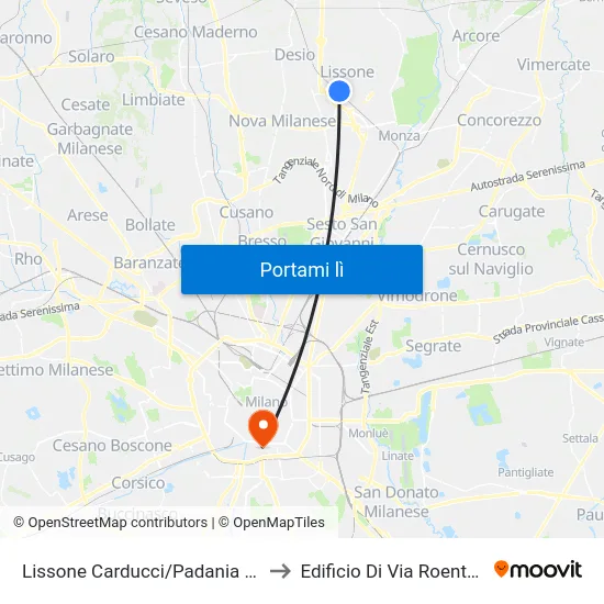 Lissone Carducci/Padania (Fs) to Edificio Di Via Roentgen map