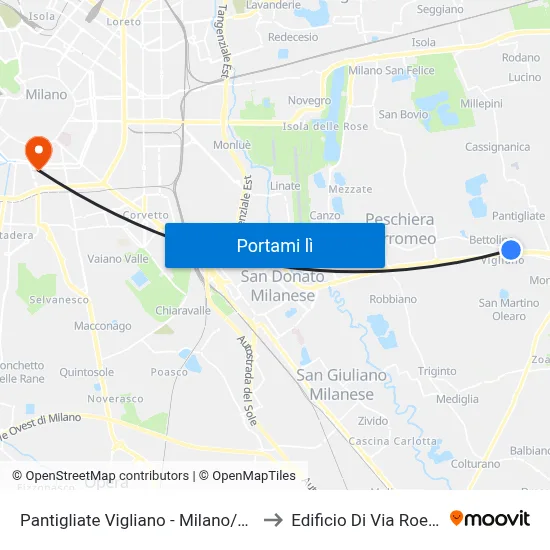 Pantigliate Vigliano - Milano/Oberdan to Edificio Di Via Roentgen map
