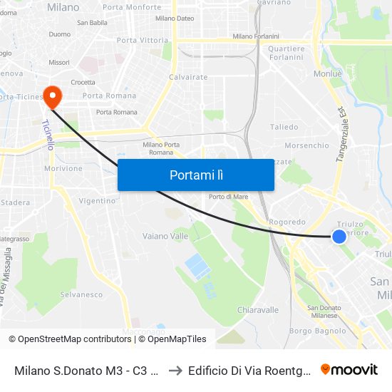 Milano S.Donato M3 - C3 S5 to Edificio Di Via Roentgen map