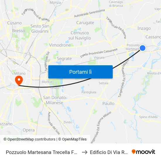 Pozzuolo Martesana Trecella FS - XXV Aprile to Edificio Di Via Roentgen map