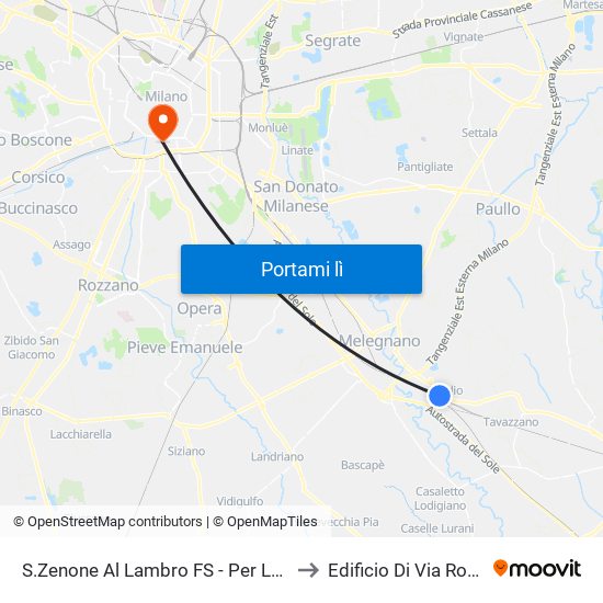 S.Zenone Al Lambro FS - Per La Stazione to Edificio Di Via Roentgen map