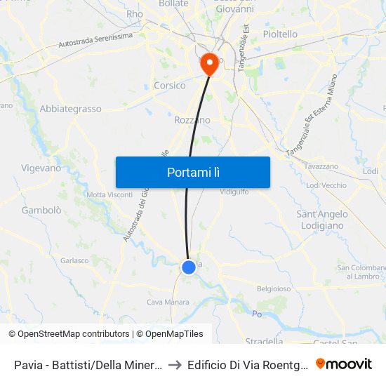 Pavia - Battisti/Della Minerva to Edificio Di Via Roentgen map