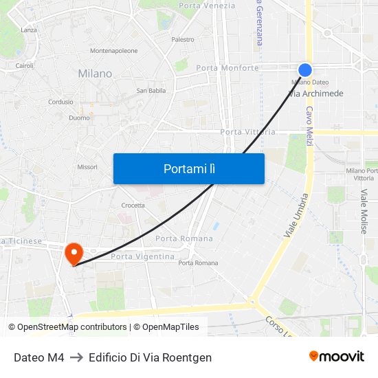 Dateo M4 to Edificio Di Via Roentgen map