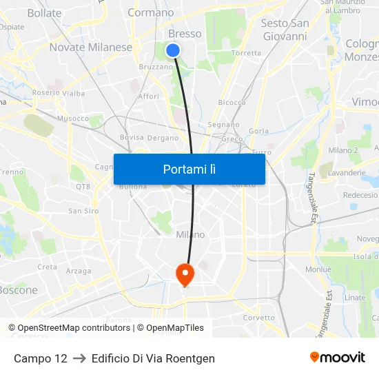 Campo 12 to Edificio Di Via Roentgen map