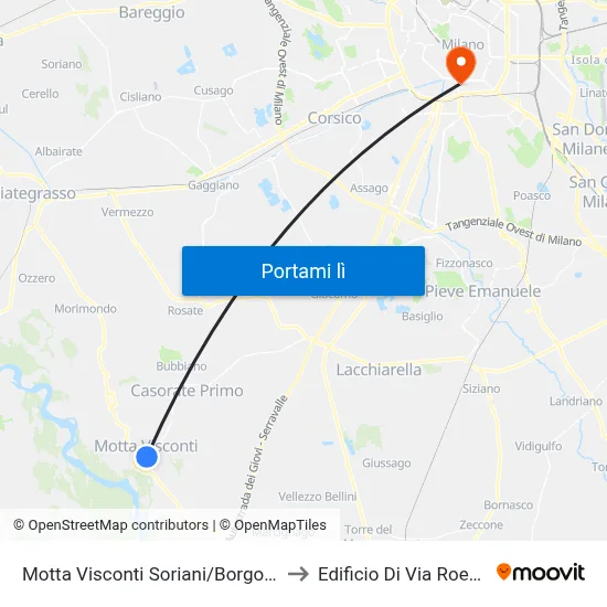 Motta Visconti Soriani/Borgomaneri to Edificio Di Via Roentgen map